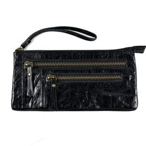 Latico Leather Wristlet Wallet Womens OS Black Distressed Moto Floral Luxury